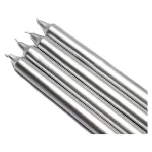 212 MAIN Handpoured Wax Taper Candles - 1 Dozen 10 in. Unscented, Dripless Metallic Silver Straight Decor Candles for Camping & Hiking Lights, Home Decoration