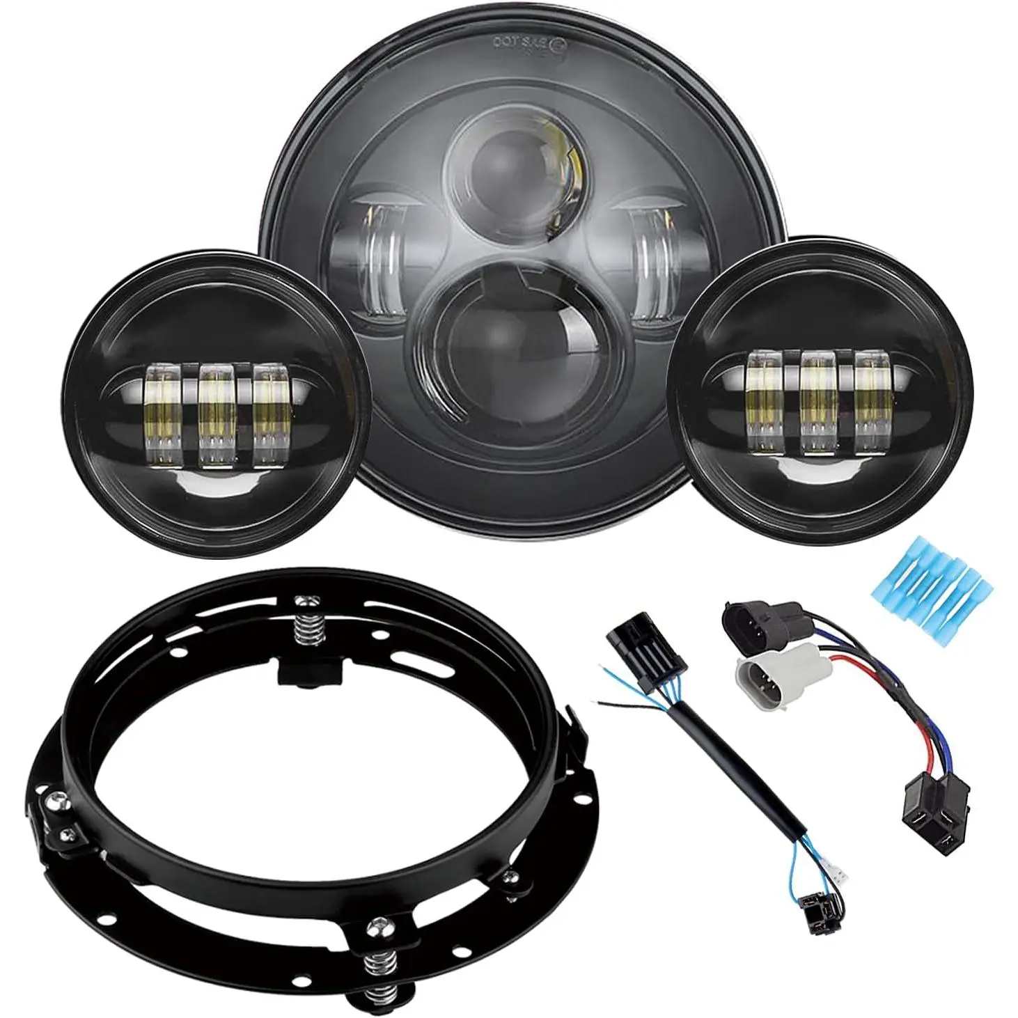SUNPIE Motorcycle LED Headlight Kit - 7 in Bright Headlight & Fog Lights Combo, Replacement Front Lamp for Harley-Davidson Touring Models Lighting Upgrades, Motorcycle Headlight