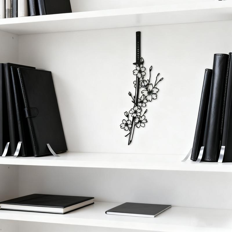 Japanese Cultural Blooming Plum Blossom Samurai Metal Wall Art Unique Samurai Spirit Art Mural for Living Rooms Bedrooms Ideal Gift for Enthusiasts Easy to Hang Home Office Decor