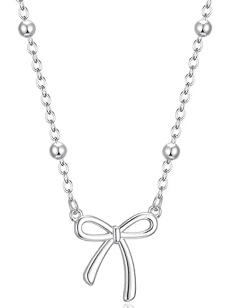 Valentine's Day Gifts for Women Dainty Bow Necklace 14K Gold Plated Cute Choker Small Pendant Charm Necklaces Teen Gift Trendy Stuff Personalized Jewelry
