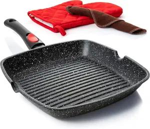 Square Grill Pan for Indoor Cooking, 11-Inch Nonstick Griddle Skillet with Removable Handle, RV Die-Cast Aluminum Stove Top Grill Pan for Meats & Vegetables