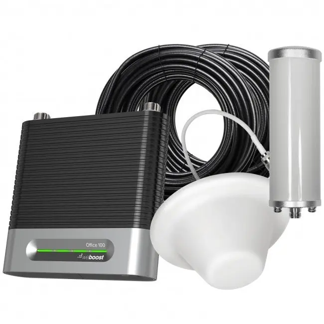 WeBoost Office 100 50ohm Cell Booster, 1.90 lb, 5G, Office 100 472060 Cellular Phone Signal Booster Omni Plus Antenna Inside Dome Antenna Lightning Surge Protector 2ft Low-Loss Wilson400 Cable 60ft Low-Loss Wilson400 Cable 75ft Low-Loss Wilson400 Cable