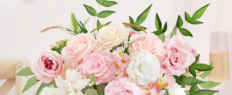 Floweroyal Artificial Flowers Combo Pink Flowers Mix Silk Flowers Roses Peonies with Stems for DIY Wedding Bridal Bouquets, Baby Shower, Floral Arrangement, Table Centerpieces, Home Decorations