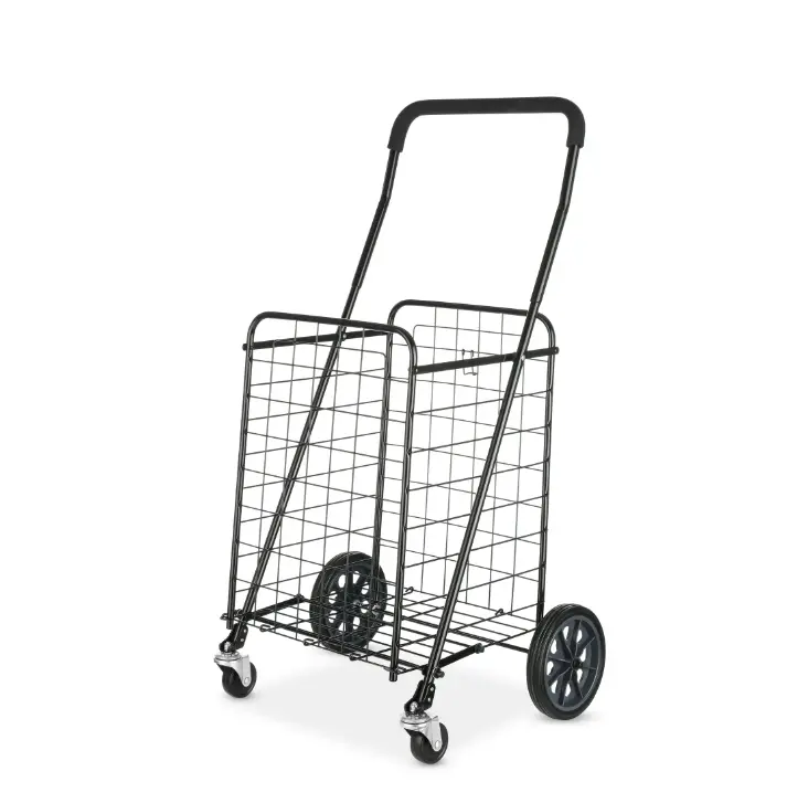 Adjustable Steel Rolling Cart - Black, Assembled Length 21.5 x Assembled Width 19.5 x Assembled Height 38.4