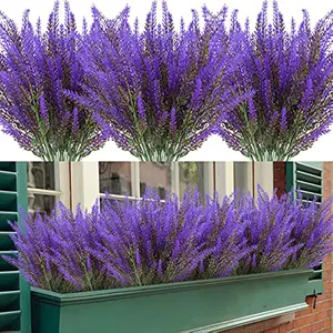 8 Bundles Artificial Lavender Flowers, Outdoor Purple Fake Flower Home Decor, Spring Garden Farmhouse Porch Flower Decorative Fruit Ornaments