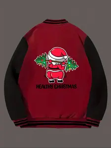 Men's Christmas Santa Claus Cartoon Jacket, Casual Fitted Design, Button Closure, All Season Wear, Perfect for Parties & Gifts