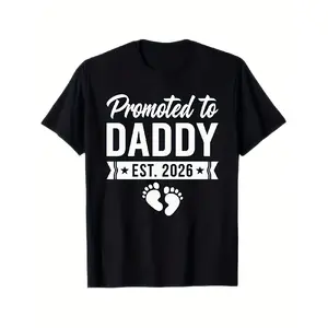 Promoted to DADDY EST. 2026 Black T-Shirt - Fun and Stylish Graphic Tee with Baby Footprints and Stars, Perfect Gift for New Dads, Baby Shower, and Expecting Parents
