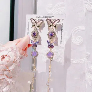 Butterfly long earrings 925 butterfly crystal long tassel earrings