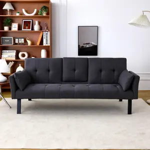 70-inch Sturdy Modern Cotton and Linen Sofa Bed - Foldable Modern Furniture, 500lbs Capacity, 63.93 lbs Weight, 70*28*30 in Size, Cup Holders, Side Storage, Quick Switch for Living Room/Bedroom Indoor Use