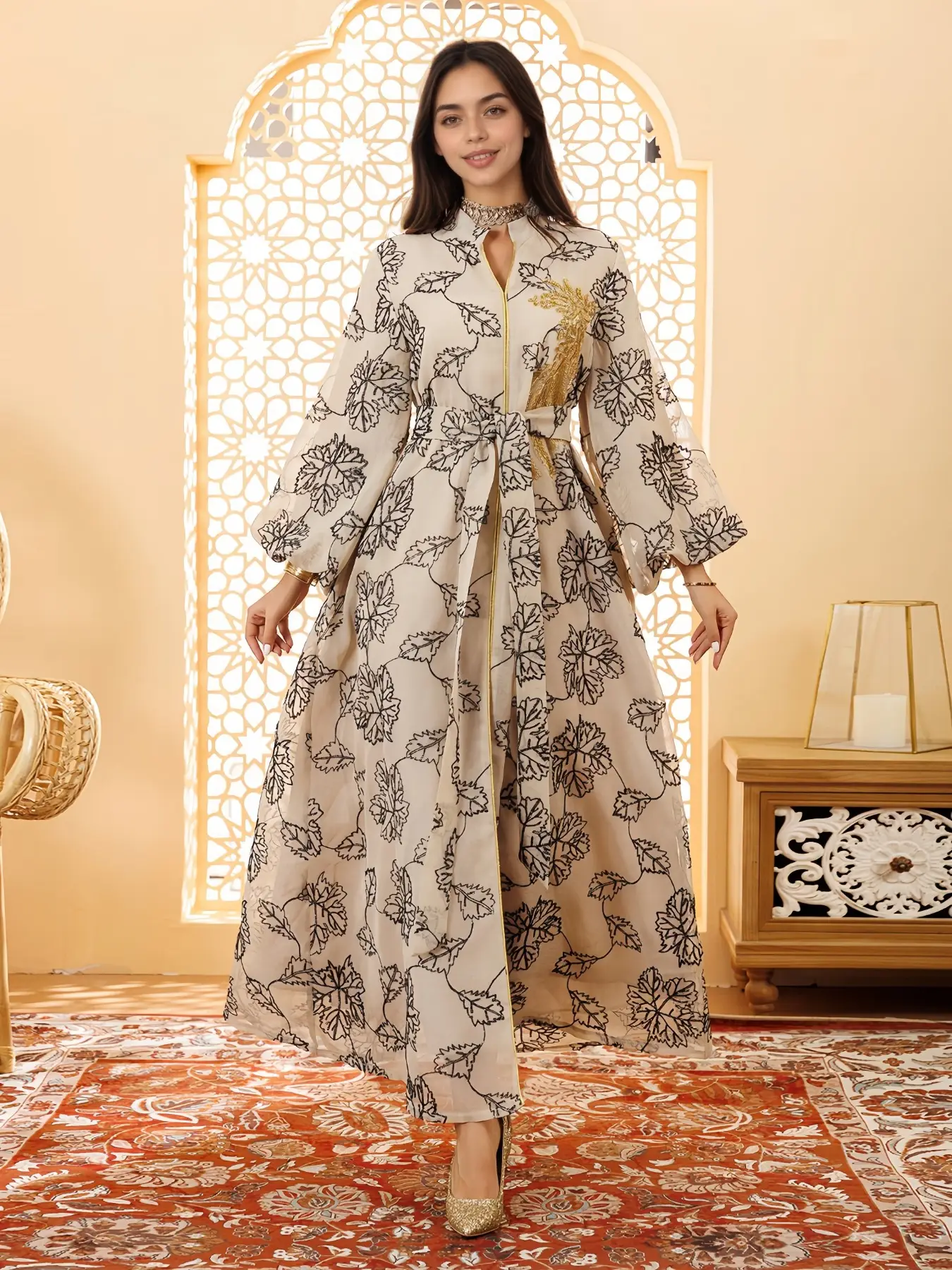 Ramadan Dubai Embroidered Sequin Long Dress for Muslim Women, Elegant Loose-Fitting Jalabaya for All Seasons, Perfect for Casual and Formal Events