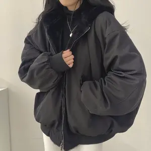 Womens Hooded Fleece Puffer Reversible Coats Long Sleeve Oversized Full Zipper Warm Jackets Casual Open Front Tops Winter Trendy Outfits