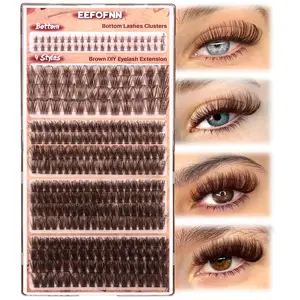 Brown Lash Clusters 360 pcs Eyelash Extension Natural Individual Lashes Brown Wispy+50P+60P+80P+Bottom Lashes Clusters DIY Lash Extension 5 Styles Cluster Lashes D Curl Lash Extension