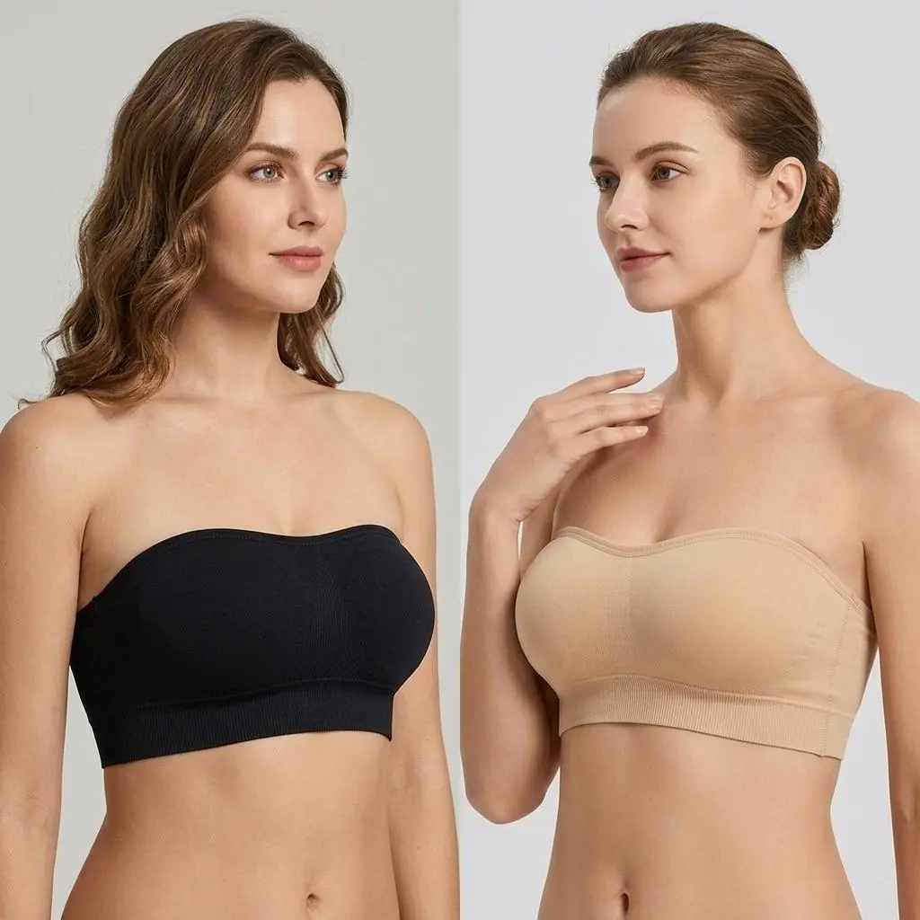Women's Full Coverage Strapless Push Up Bra for Large Bust Non-Slip Bandeau Wireless Supportive Padded Seamless Jelly Tube Bra Plus Size Friendly for Strapless Dresses & Evening GownsA2