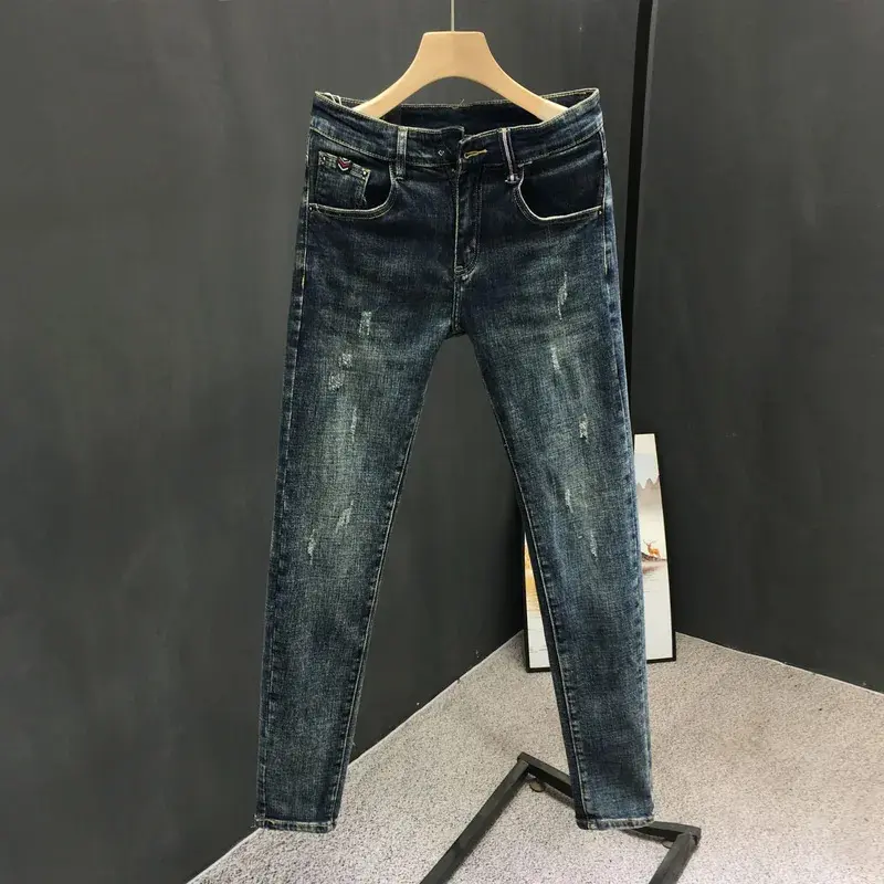Streetwear New Men's Washed Denim Jeans Slim Cowboy Skinny Jeans Casual Spring Autumn Solid Korean Stretch Luxury Jeans