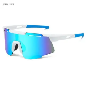 FHSY SHOP UV400 White Shield Sunglasses for Men - Blue-Purple Mirror Lenses, Non-Slip Comfortable Temples, LED Light Blocking Stickers, Fashion Eyewear for Streetwear, Daily Wear