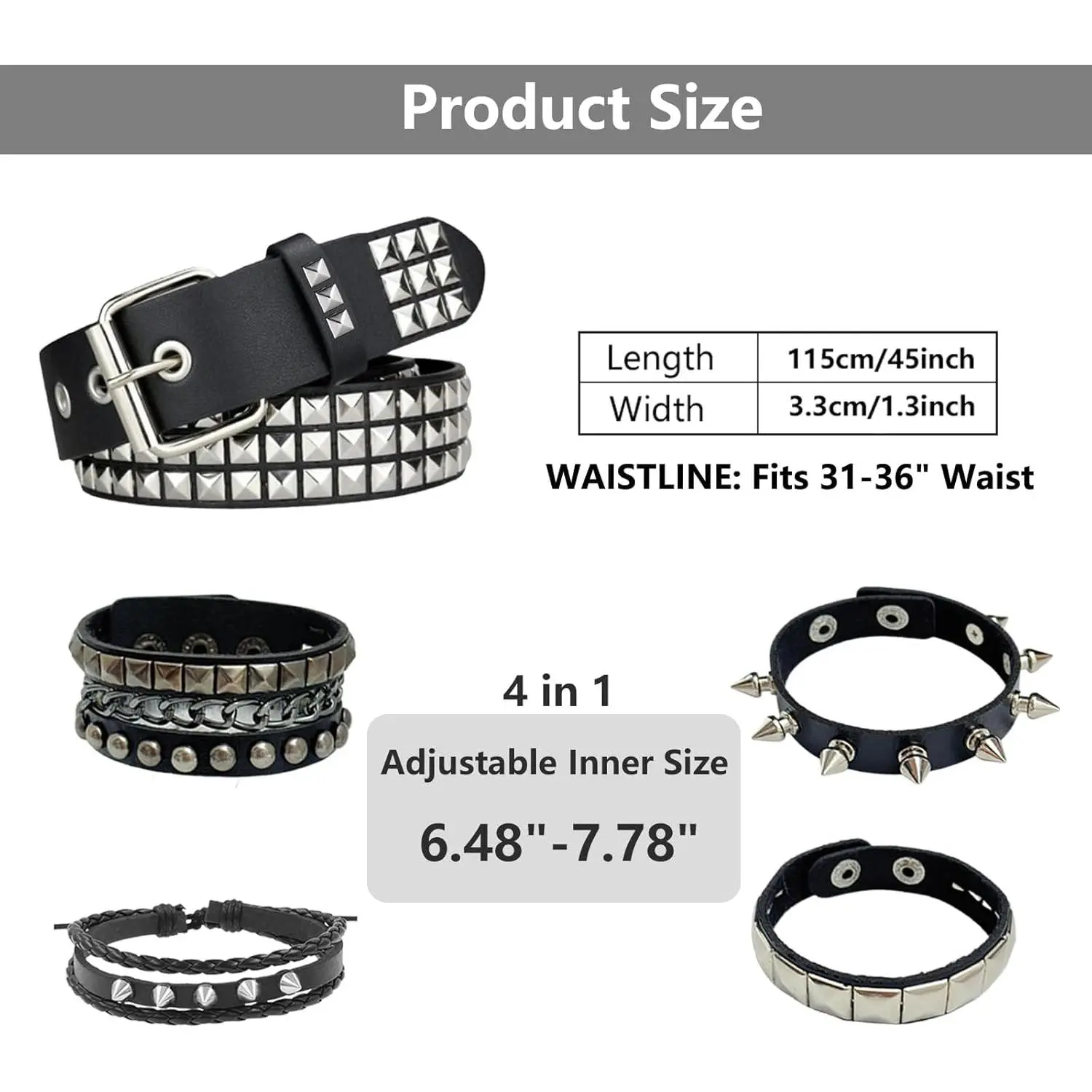 Black Studded Belt, Studded Bracelet Goth Rivet Punk Rock  display picture 1