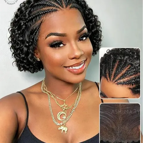 Ashimary New Arrival Pre-Braided Short Bob Cut Human Hair Wig, 13X4 Lace Glueless Frontal Wig, Lace Front Bobs