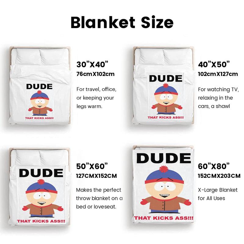 South Park Cartman "Dude That Kicks Ass" Fleece Blanket - Epic Attitude Quote, Super Soft & Edgy