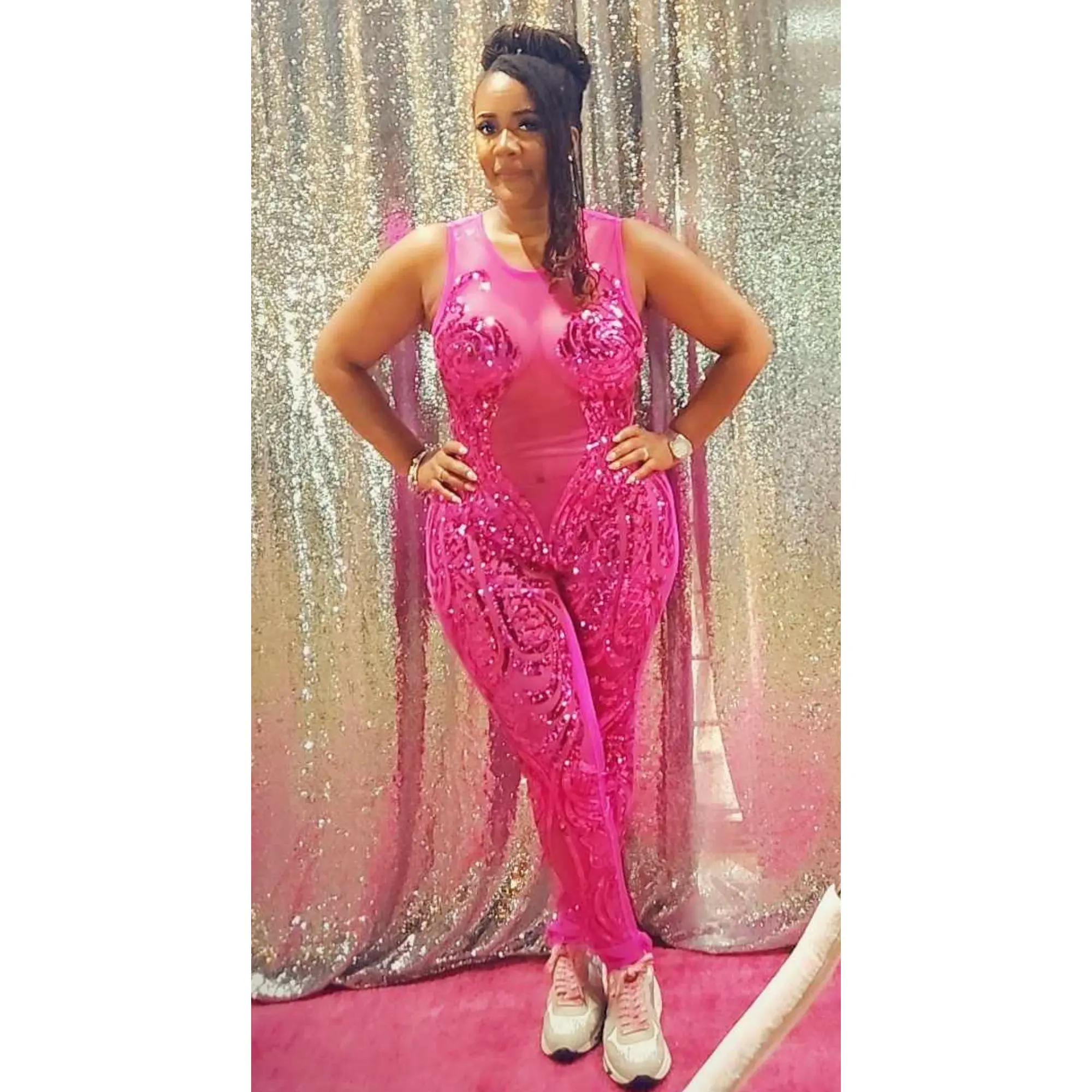 Bodied Pink Sequin Jumpsuit