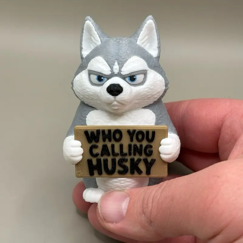 Animals with Attitude Husky Figurine with Sarcastic Sign, 3D Printed Desk Decor, Funny Office Gift