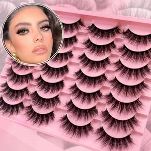 Natural, realistic false eyelashes, thick, curled, and long, 14 pairs per pack. Easy for beginners, with a transparent band. Includes everyday nude eyelashes for a subtle yet dramatic look, and voluminous, girl-style lashes colorful  makeup styles.