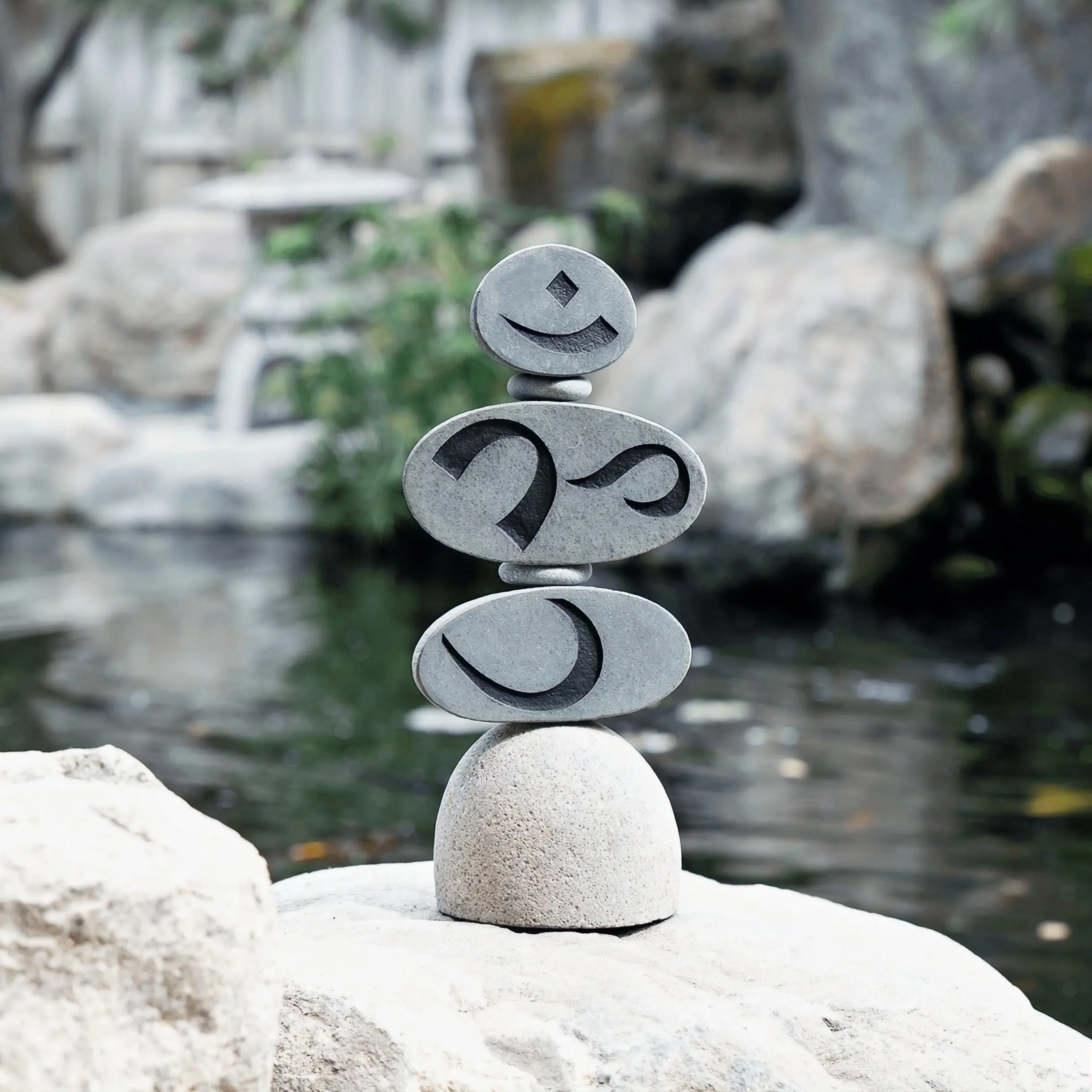 Om Symbol Engraved Rock Cairn Sculpture