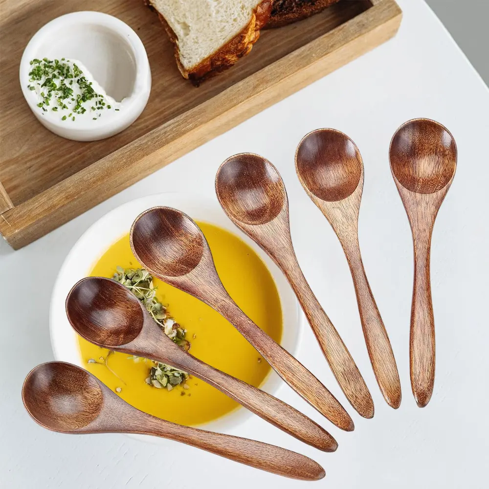 Wooden Spoons Teaspoon Set Kitchen Utensils Cooking Condiments Honey Coffee Tea Jam Wooden Spoons Handmade Kitchen Mixing Spoons Tableware Spoons Pet Supplies Cutlery Multicolor