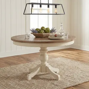 Prato Round Antique White and Distressed Oak Two-tone Finish Wood Dining Table