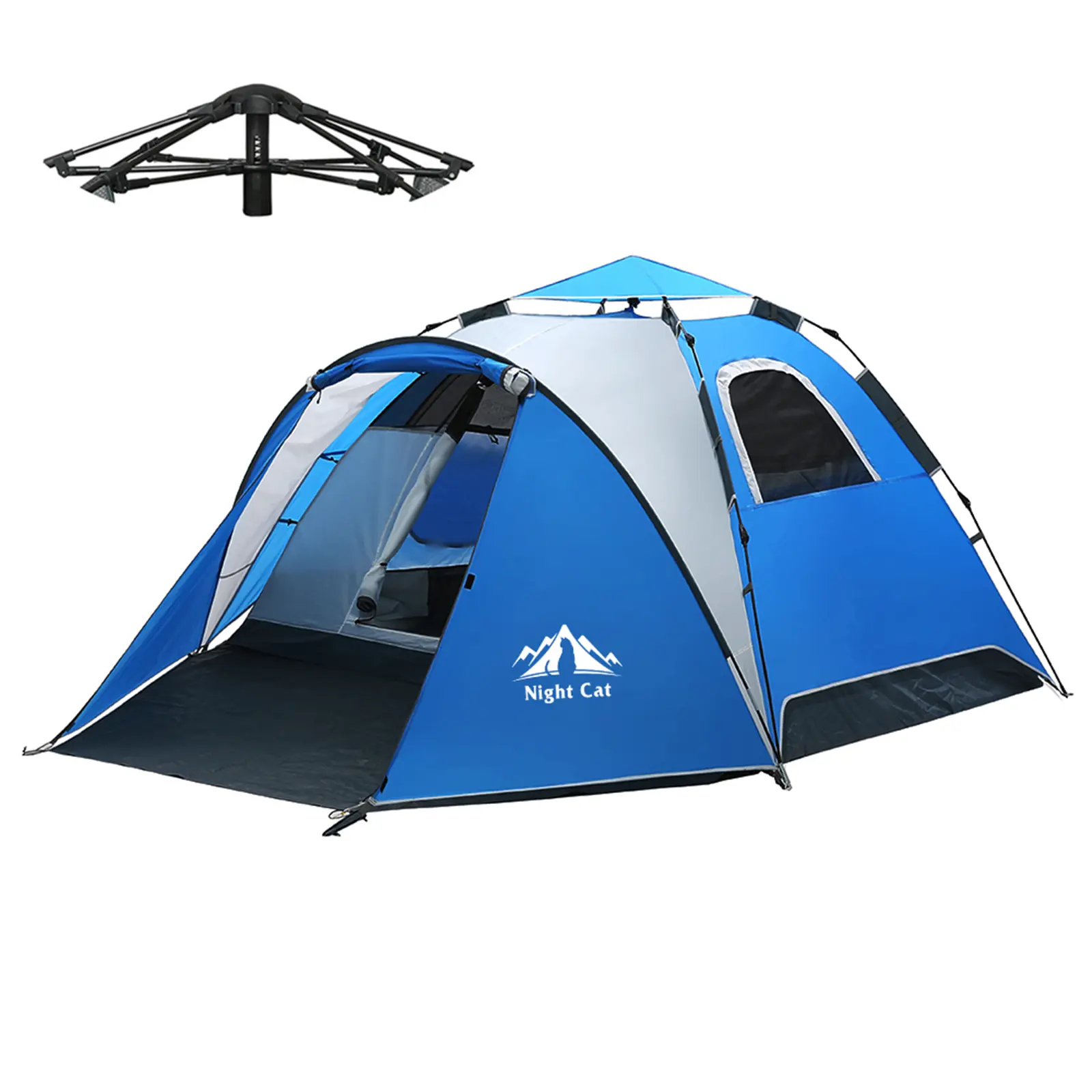 Night Cat Family Camping Tent - 2-3 Person Instant Hydraulic Pop Up Dome with Detachable Porch, Double-Layer 210D Oxford Waterproof Canopy, Windproof Portable for Car Camping, Tents for Camping