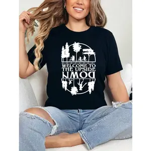 Stranger Eleven T-Shirt, Friends Don't Lie Graphic Tee, Upside Down Design For Silhouette T-Shirt, Comfort Fit Short Sleeve Classic Heavy Cotton T Shirt Printed Graphic Tee Women's Casual Short-Sleeved Top