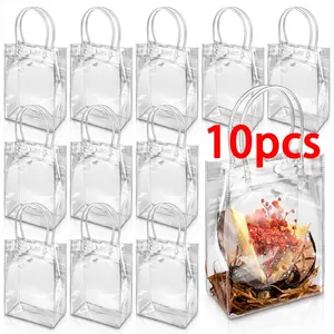 Clear Gift Bag with Handle, 10pcs/set Transparent Mini Handbag  with dimensions of 5.1X6.3 inches,Gift Wrapping Supplies for Birthday & Wedding Party, Wedding Party Packaging, Gift Bags Bulk