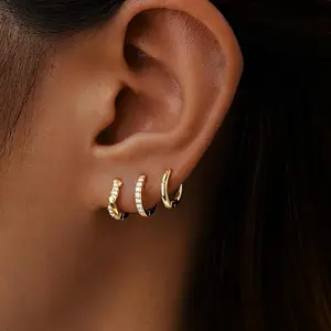 ASCOMY 14K Gold/Silver Women's Small Hoop Earrings Set, Delicate Earrings, Cubic Zirconia Earrings, Hole Crystal Earrings, Hypoallergenic Lightweight Fashion Jewelry