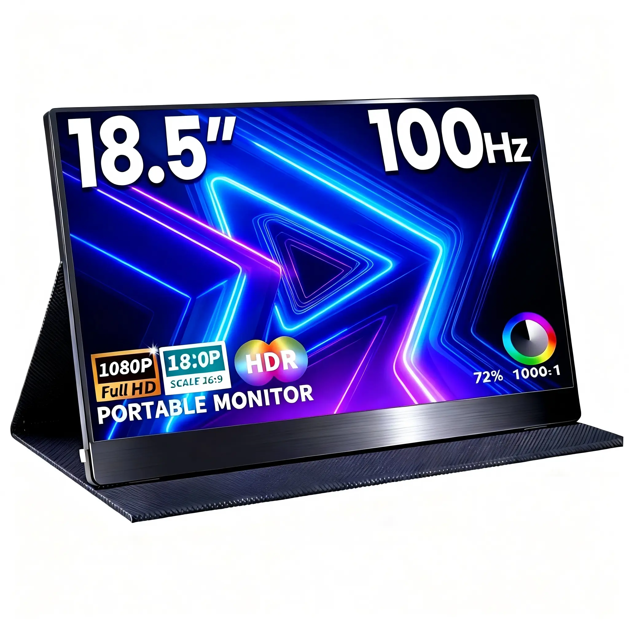 Detachable Portable Fast IPS Gaming Monitor, 18.5in FHD 1080P 100Hz HDR External Laptop Extended Monitor, USB-C/Mini HDMI Ports, Built-in Kickstand, Compatible with Laptop, PS5