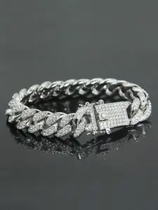 Hip Hop Punk Style Rhinestone Decorated Cuban Chain, Cuban Link Bracelet, Fashion Jewelry Accessories, Fashionable Jewelry for Party, Daily Clothing Decor, Trendy All-match & Exquisite Jewelry for Birthday Gift