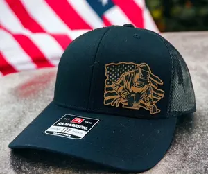 Welder Flag Richardson Cap - Black/Black, Breathable Mesh Back, Leatherette Hat Patch