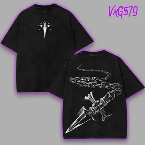 Hunter x hunter HXH Kurapika chain of judgement v3 Anime Manga Game Double Printed Acid Washed Tee T-Shirt Fit Soft Top 90s graphic tees