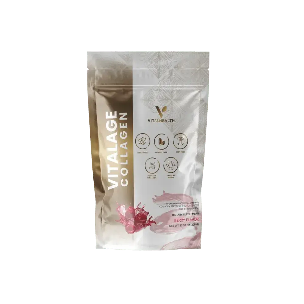 VITALAGE COLLAGEN - Berry Flavor | Hydrolyzed Bovine & Marine Collagen Peptides Blend Supplement with Hyaluronic Acid, Vitamin C/E & Bone Broth Powder for Joint & Skin Support - Daily Beauty & Wellness Supplement