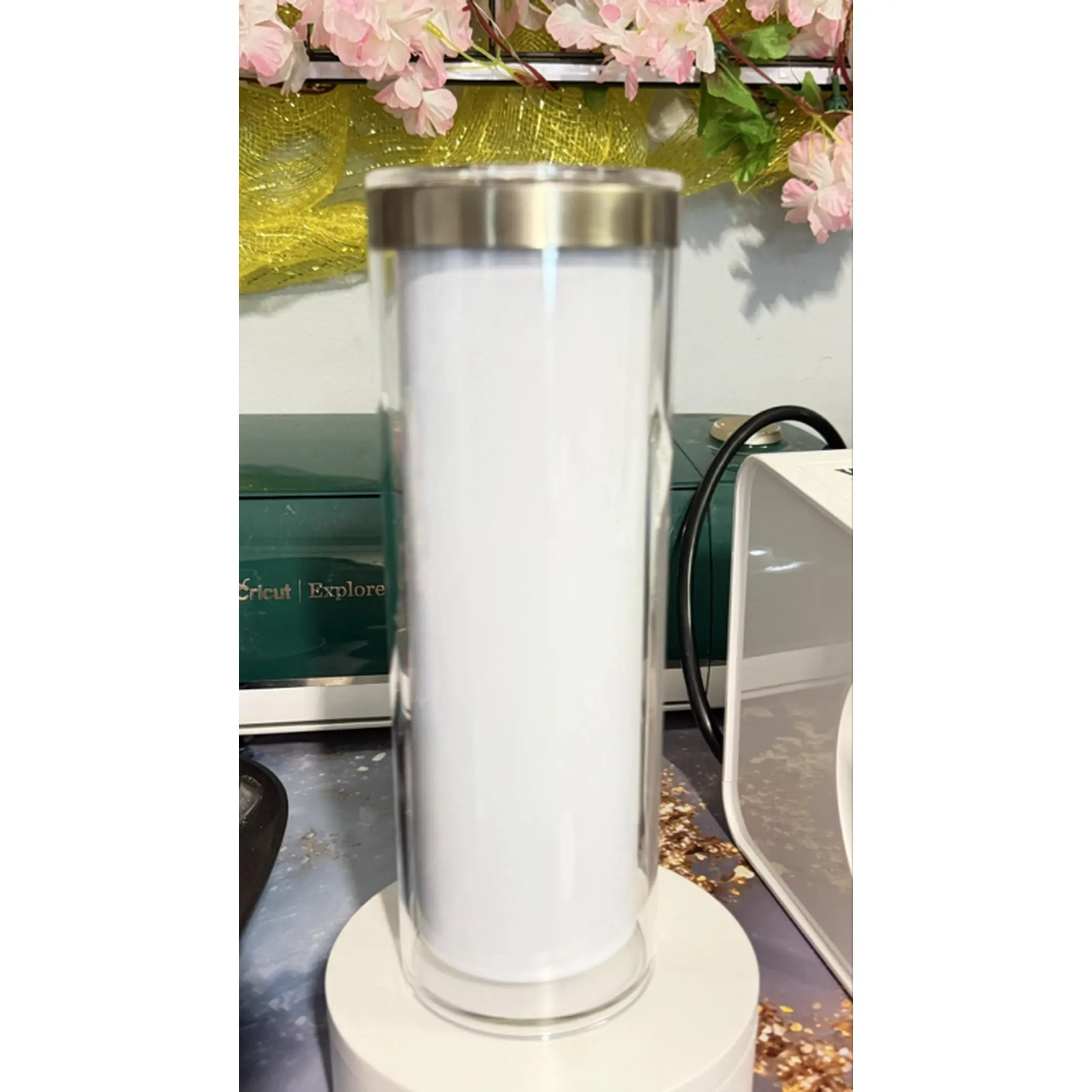 20 oz Stainless Steel & Acrylic Aesthetic Snowglobe Tumbler - Kitchenware Drinkware Water Bottle for Drinks, Decor, Water Bottles