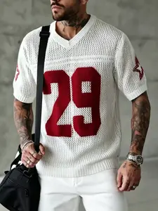 Men's Summer Sport Style Knit Sweater, V Neck Pullover, Knitwear, Sportswear, V Neck Breathable Hollow Out Digital Star Pattern, Loose-Fitting Casual Wear for Daily Sports