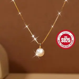 [Pearl Necklace] Luxurious 925 Silver Pearl Pendant Necklace with Real Pearl | Hypoallergenic 8mm, Urban Fashion, Motherhood, Valentine's Day Jewelry|Elegant Pendant|Sterling Silver - Perfect for Mother's Day and Valentine's Day Gifts
