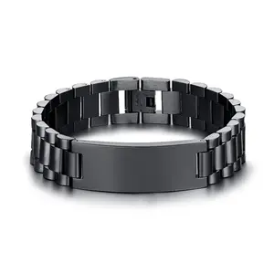 OIDEA Engravable Watch-Style Link Bracelet for Men, Stainless Steel ID Curved Bar Cuff, Personalized Wristband 20cm