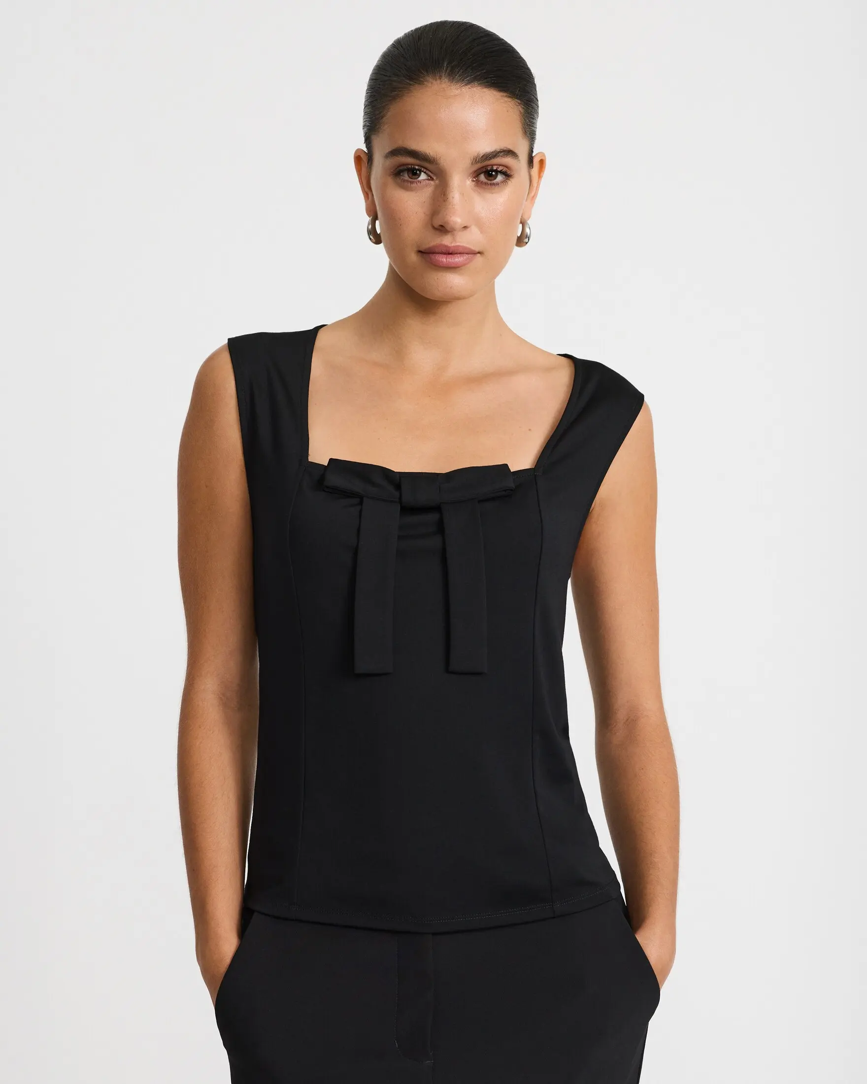 Express Ponte Square Neck Bow Front Top