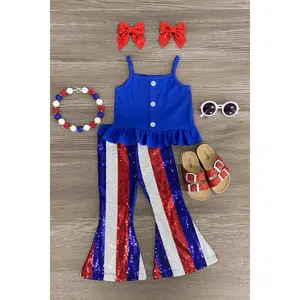 Blue Striped Sequin Bell Bottom Set