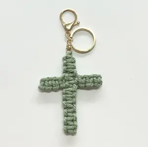 1pc Handmade Woven Cross Keychain, Jesus Christian Keychain For Car Bag, Soft Bohemian Cross Keyring, Unisex Holiday Decor, Perfect Birthday Wedding Gift, Back To School Couple Present, Party Favor Souvenir, Creative Gift For Teacher Sister Friend