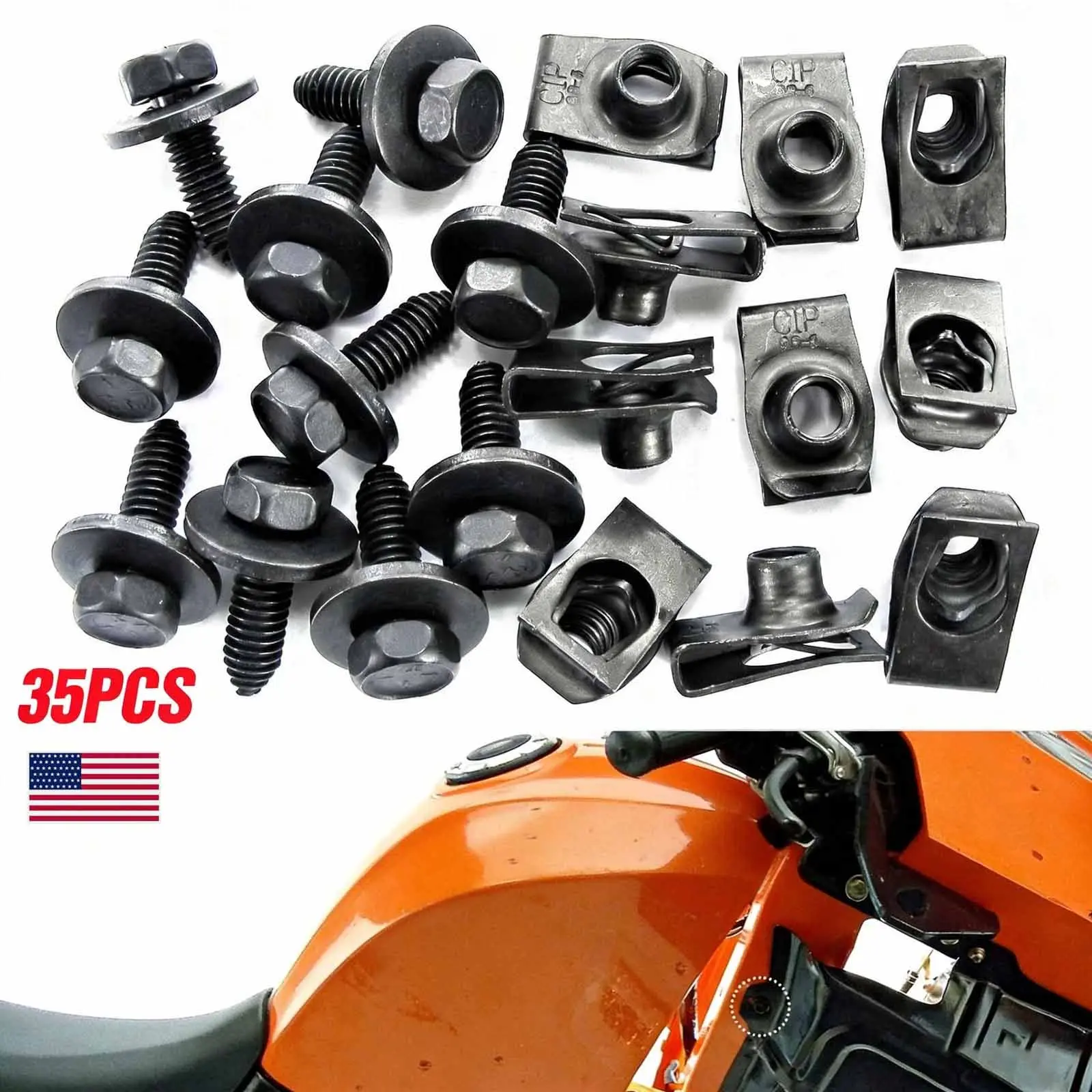 Universal M6 Fastener Clip Kit, 35 Piece Carbon Steel & Nylon Hardware, Wear-resistant Splash Shield Retainers, Essential Spare Hardware for DIY Ford Auto Repair and Maintenance