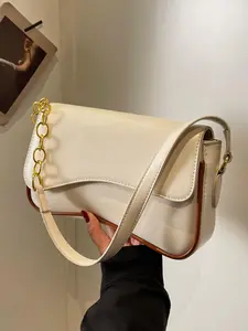 Fashion Colorblock PU Leather Shoulder Bag, Casual Versatile Shoulder Bag for Women, Trendy All-match Commuter Bag for Daily Used