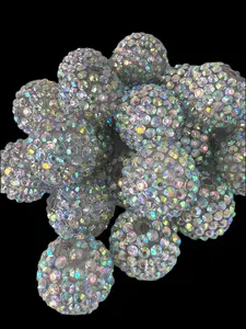 R31- (5PCS) 20mm Clear Silver AB Color Bubblegum Acrylic Rhinestone Beads for DIY