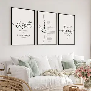 Framed Be Still and Know that I am God Sign Love is Patient Love is Kind Wall Art Set of 3 with Wooden Frame for Home Bedroom Decor Bible Verse Scripture Art Christian Religious Wall Decor