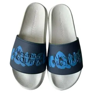 ALEXANDER MCQUEEN Navy/White Debossed Slide Sandals IT36.5/US6.5