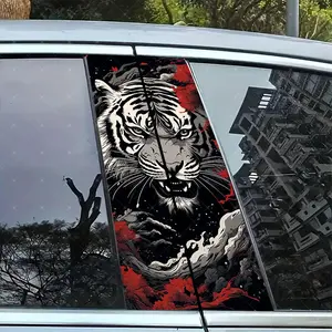 2pc Tiger Totem Car B-Pillar Protection Sticker, Easy Peel & Stick, Sunproof Waterproof Scratch-Resistant, Fits All Cars, Car Exterior Decoration